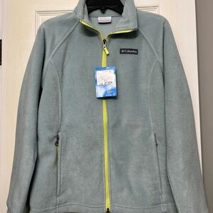 Columbia Kids Fleece Jacket - Light Green with Neon Yellow Zipper